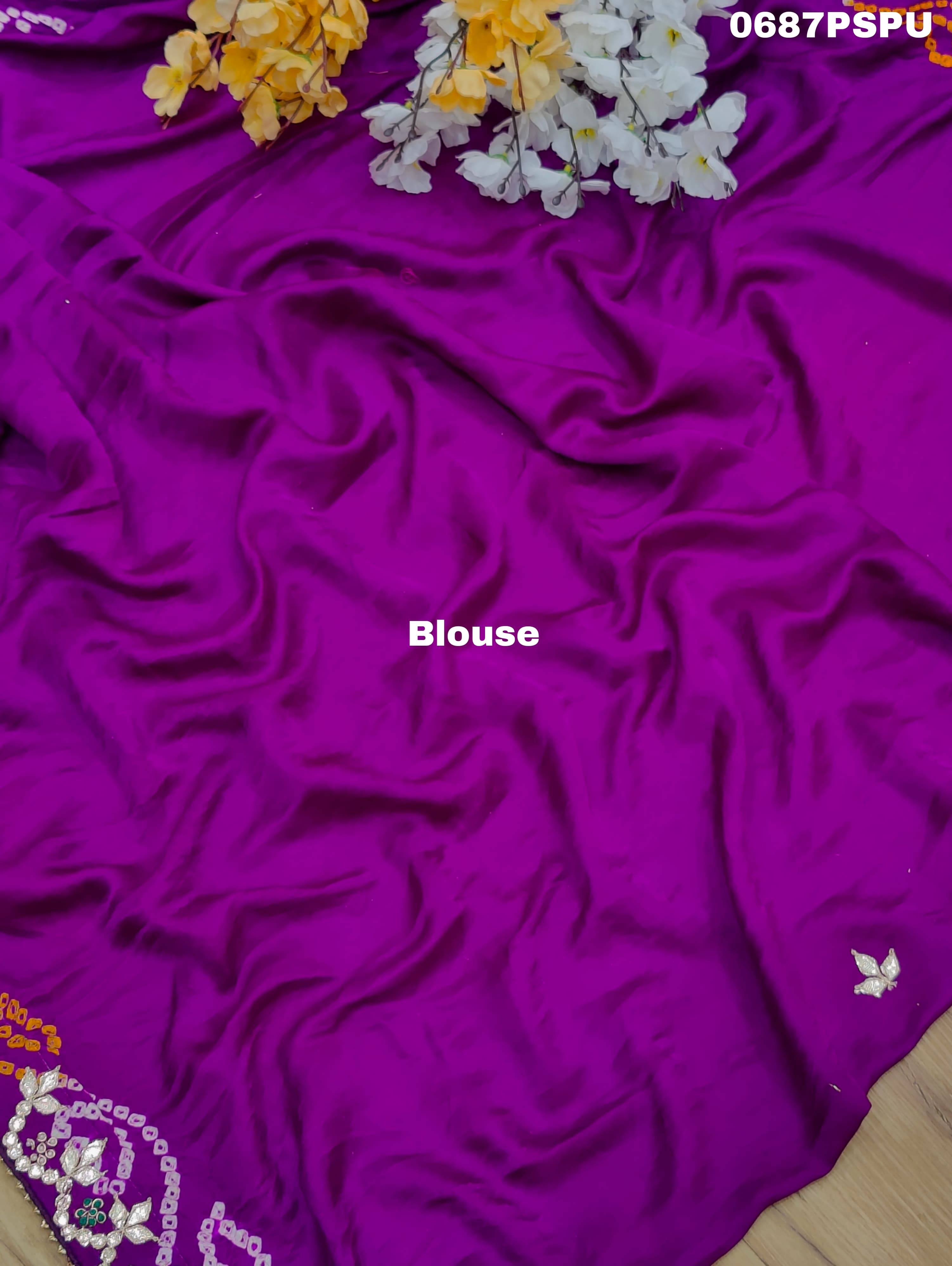 Pure Gaji silk Bandhani Hand Gotapatti Work saree