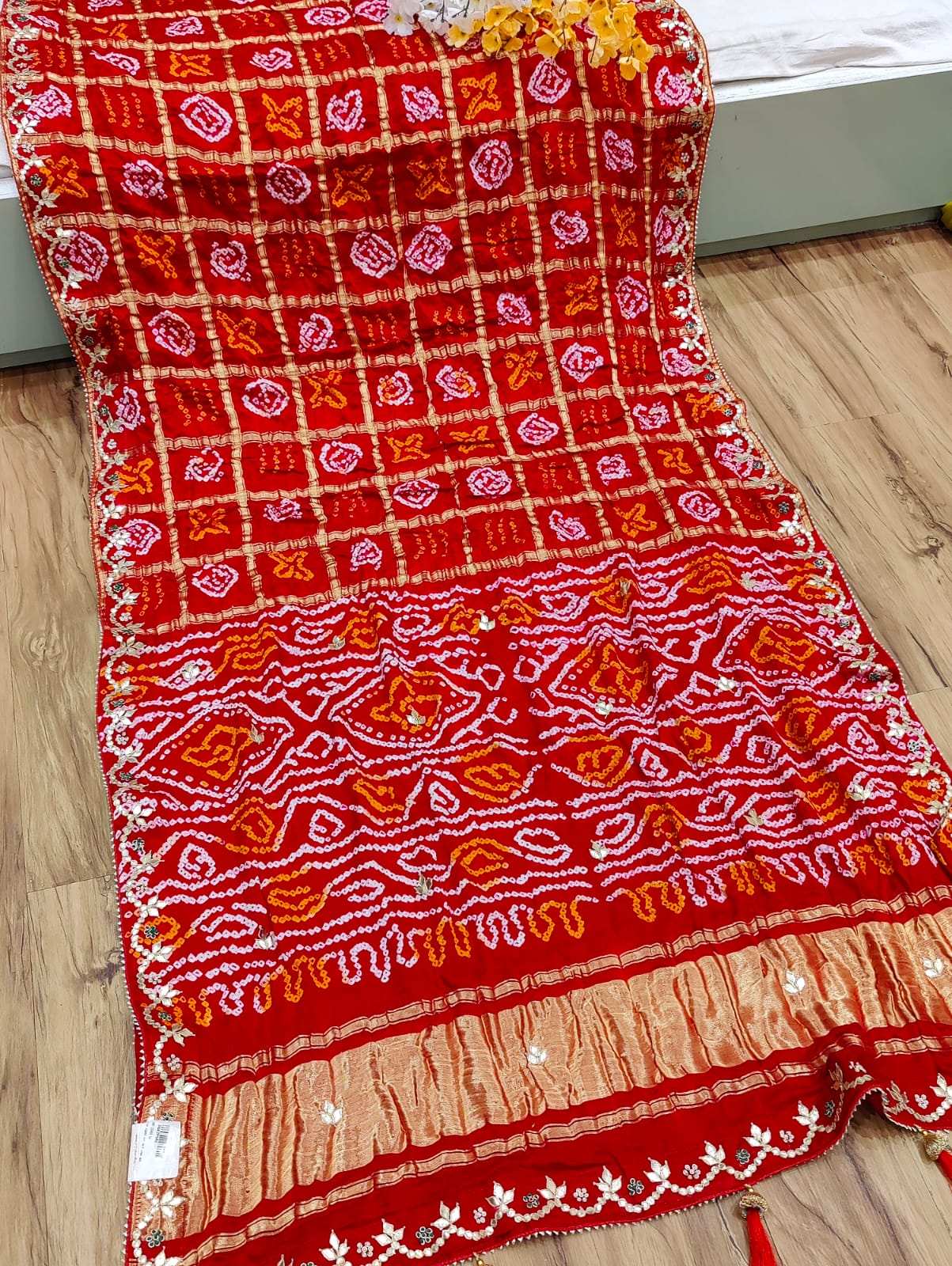 affordable gaji silk saree in bandhani style