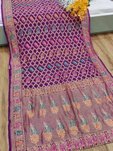 KcPc Pure Figure Design Khaddi Georgette Janglaw Bandhani Neemzari SareePurple