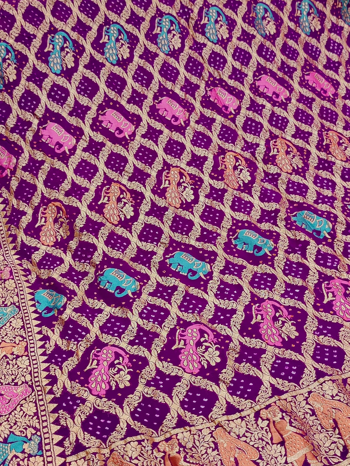 KcPc Pure Figure Design Khaddi Georgette Janglaw Bandhani Neemzari SareePurple