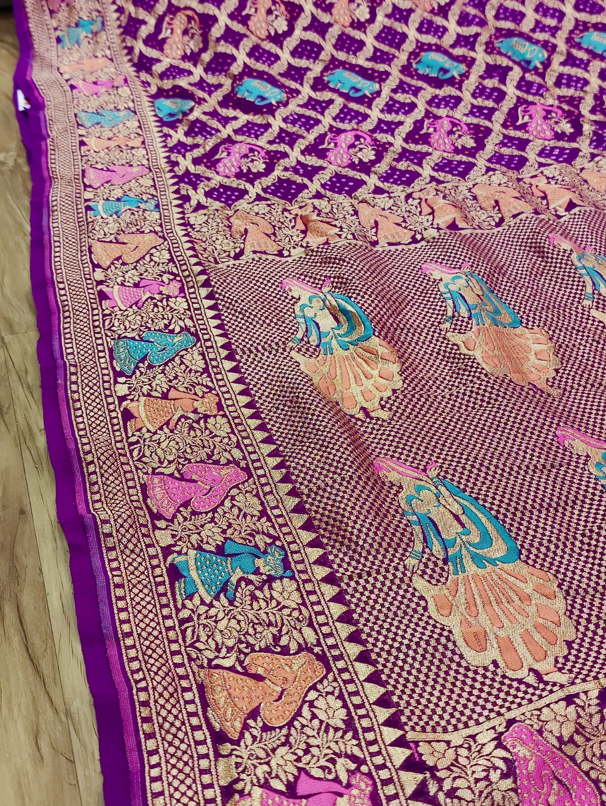 KcPc Pure Figure Design Khaddi Georgette Janglaw Bandhani Neemzari SareePurple
