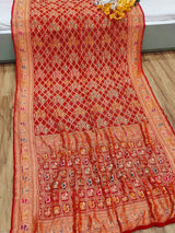 KcPc Figure Design Khaddi Georgette Janglaw Bandhani Neemzari SareeRed