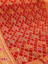 KcPc Figure Design Khaddi Georgette Janglaw Bandhani Neemzari SareeRed