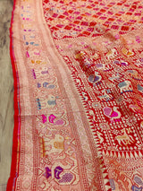 KcPc Figure Design Khaddi Georgette Janglaw Bandhani Neemzari SareeRed