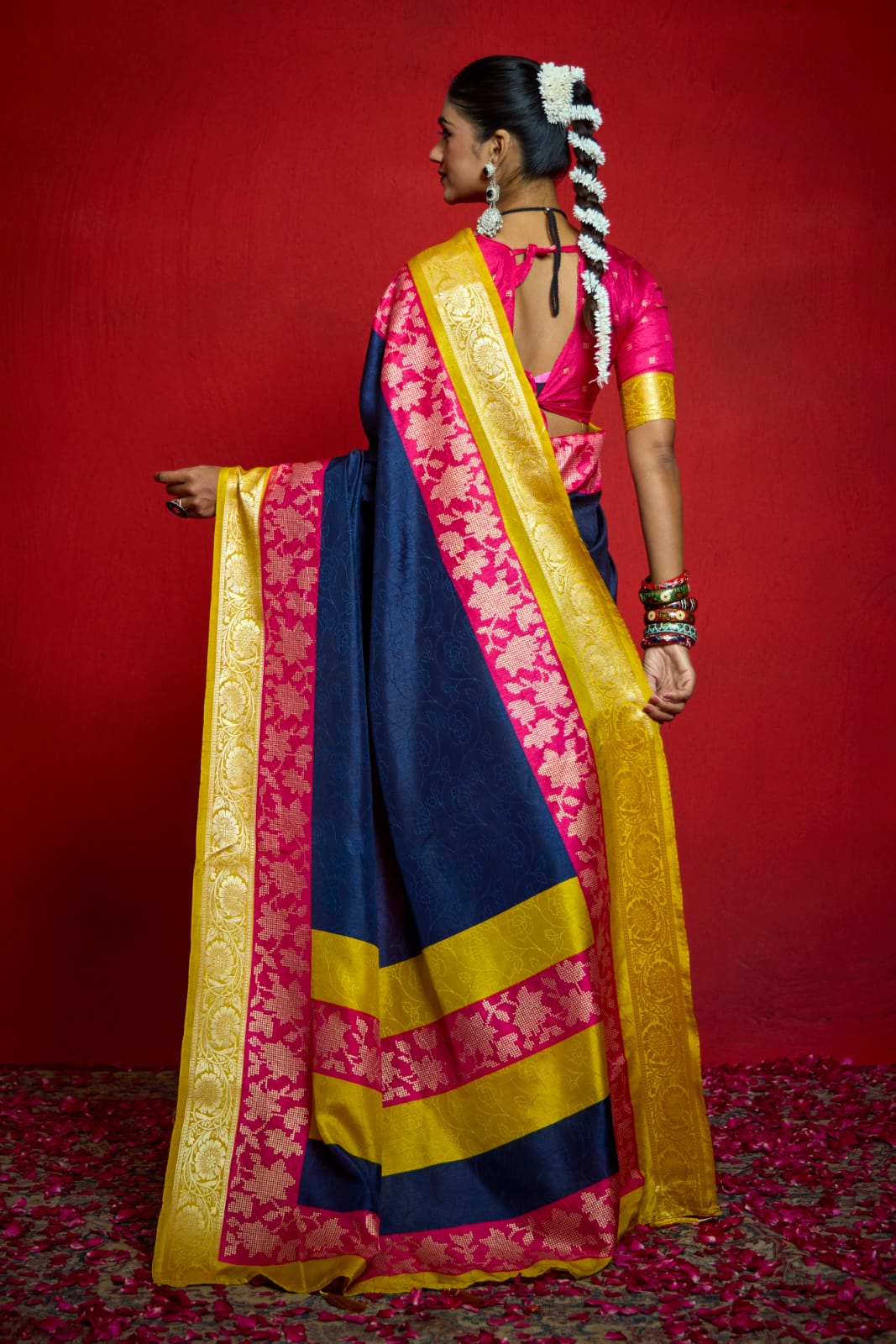 By New Beautiful Banarasi With Zari border Work Saree