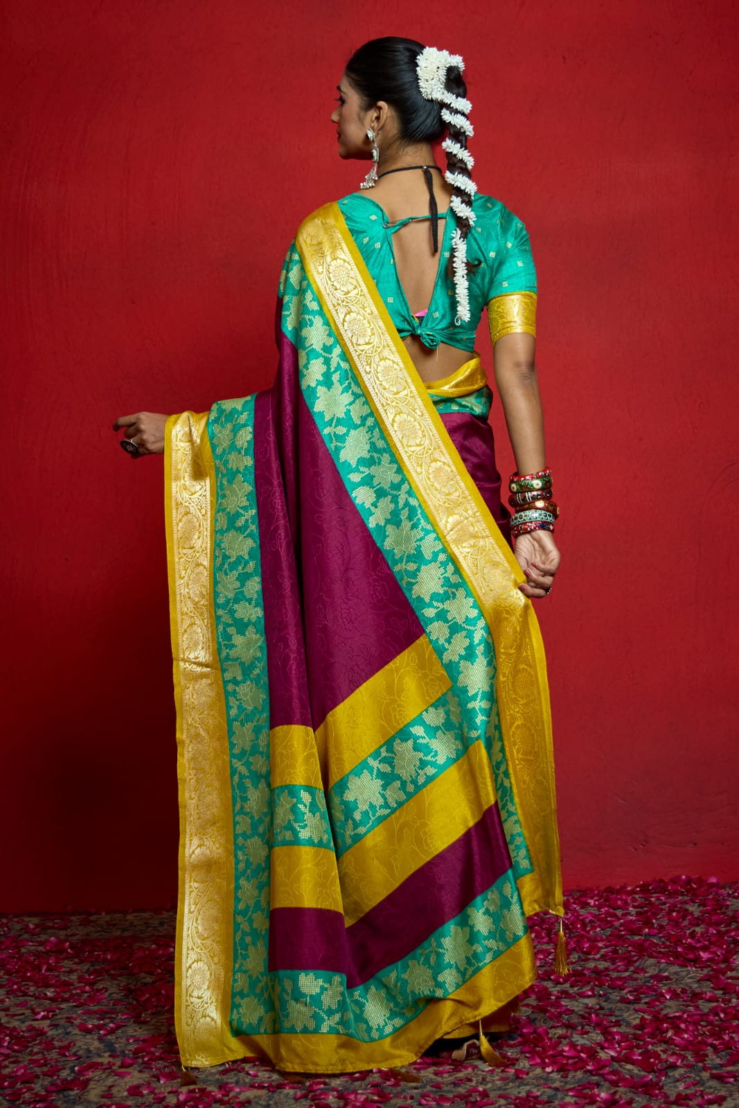By New Beautiful Banarasi With Zari border Work Saree