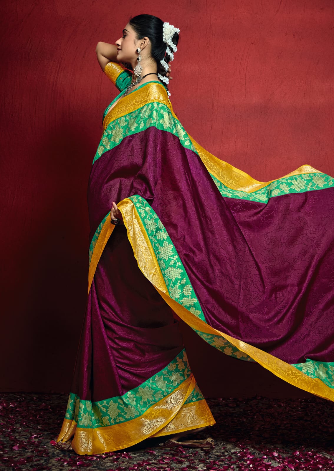 By New Beautiful Banarasi With Zari border Work Saree