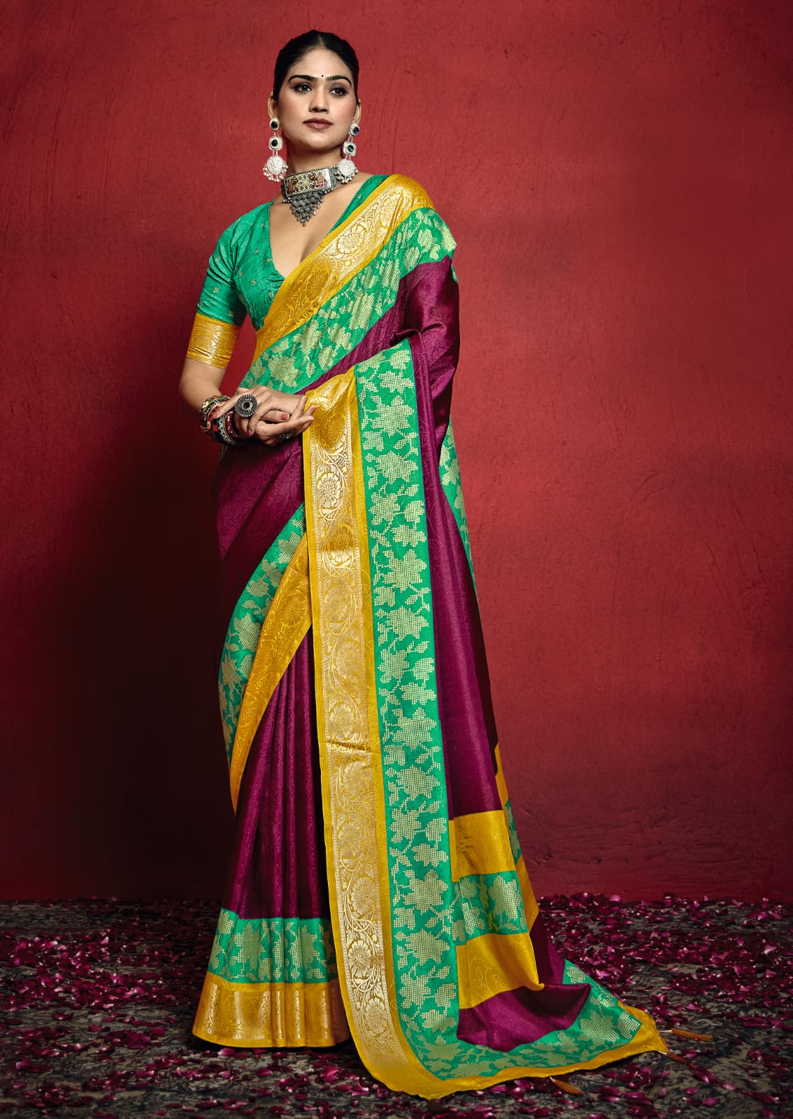 By New Beautiful Banarasi With Zari border Work Saree