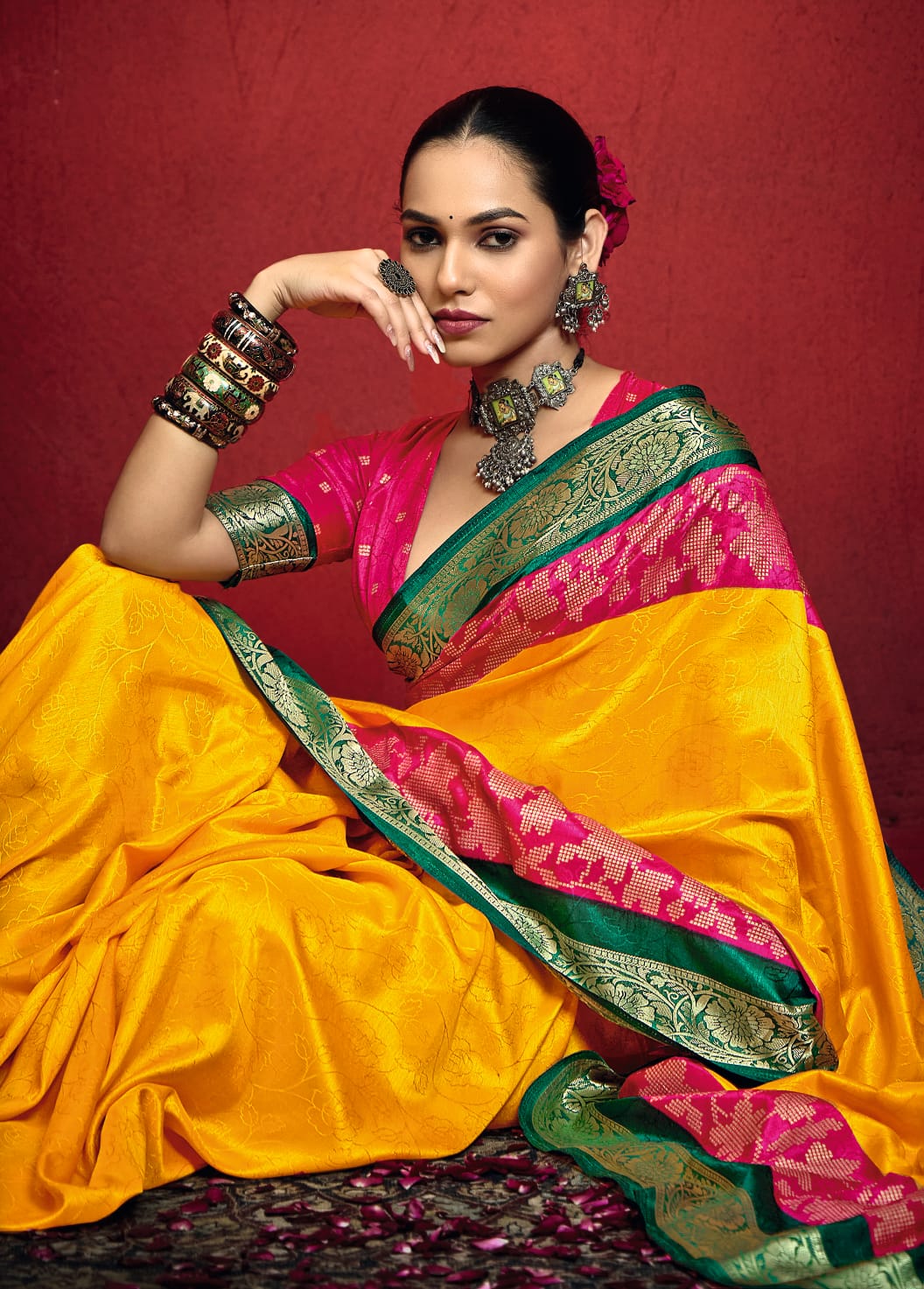 By New Beautiful Banarasi With Zari border Work Saree