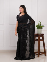 Organza Bollywood Style Cutdana tari Work Saree in black colour