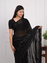 Organza Bollywood Style Cutdana tari Work Saree in black colour