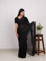 Organza Bollywood Style Cutdana tari Work Saree in black colour