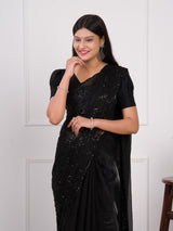 Organza Bollywood Style Cutdana tari Work Saree in black colour