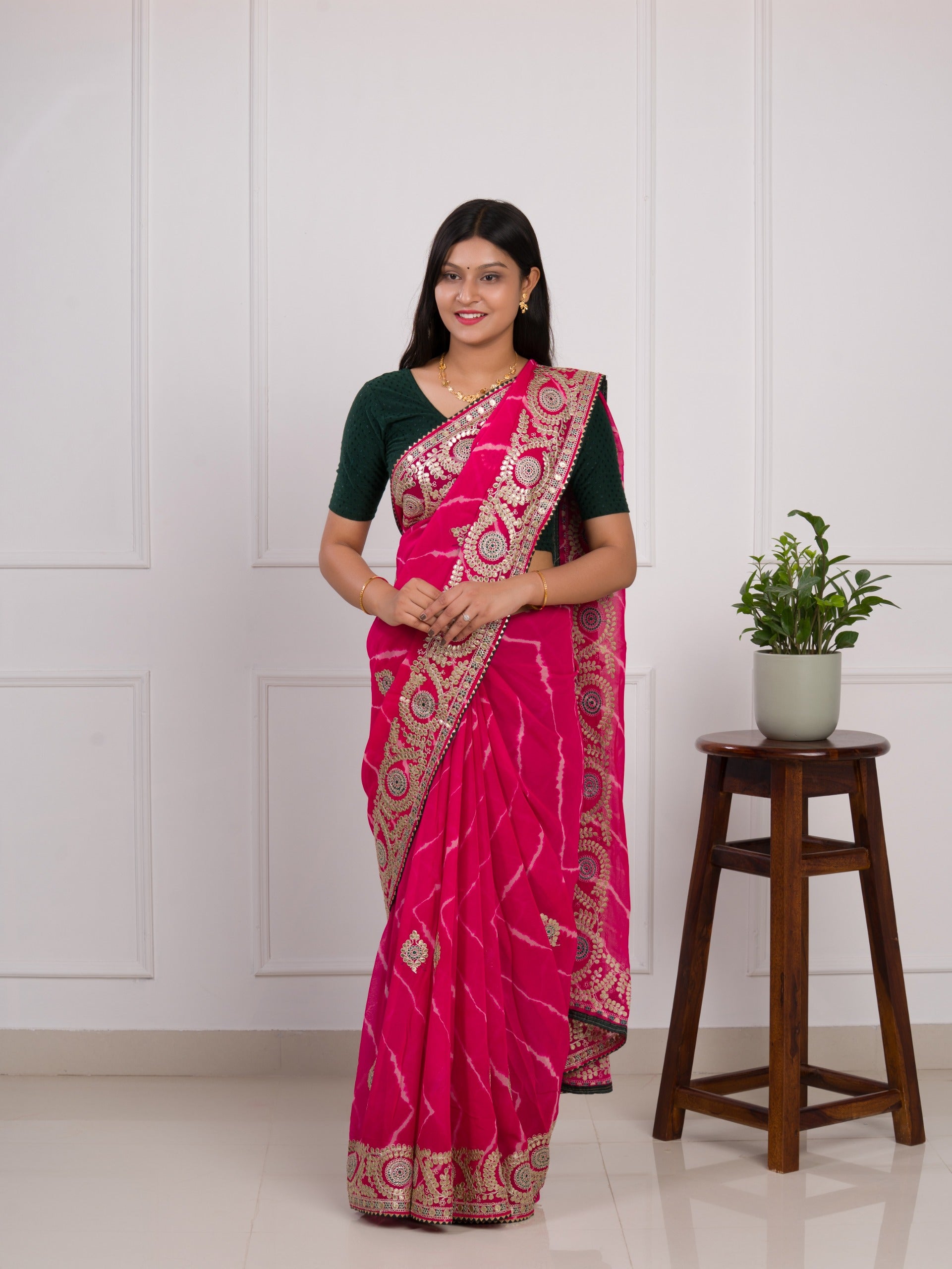 Georgette saree lahariya patterns gotapati work