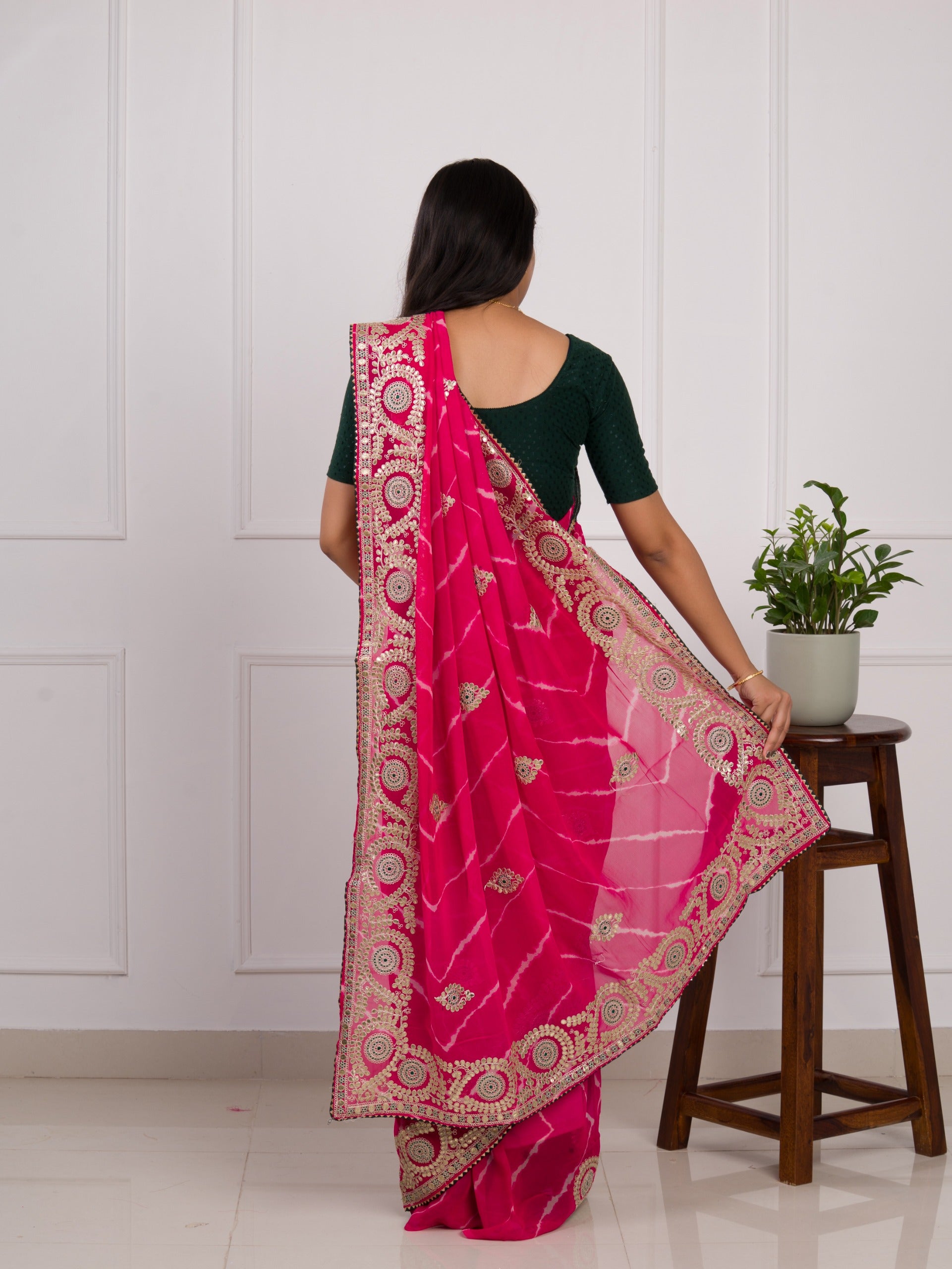 Georgette saree lahariya patterns gotapati work