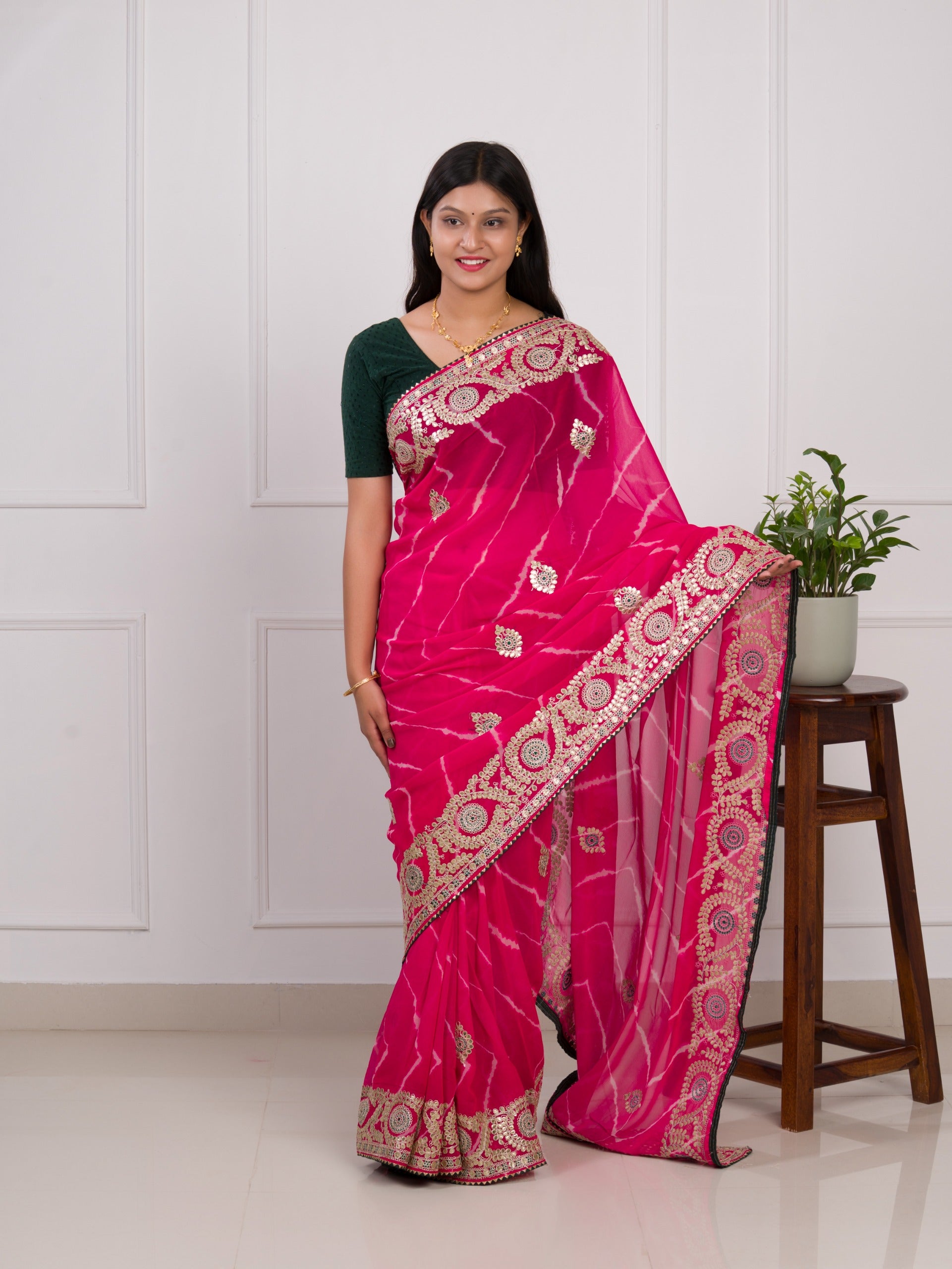 Georgette saree lahariya patterns gotapati work
