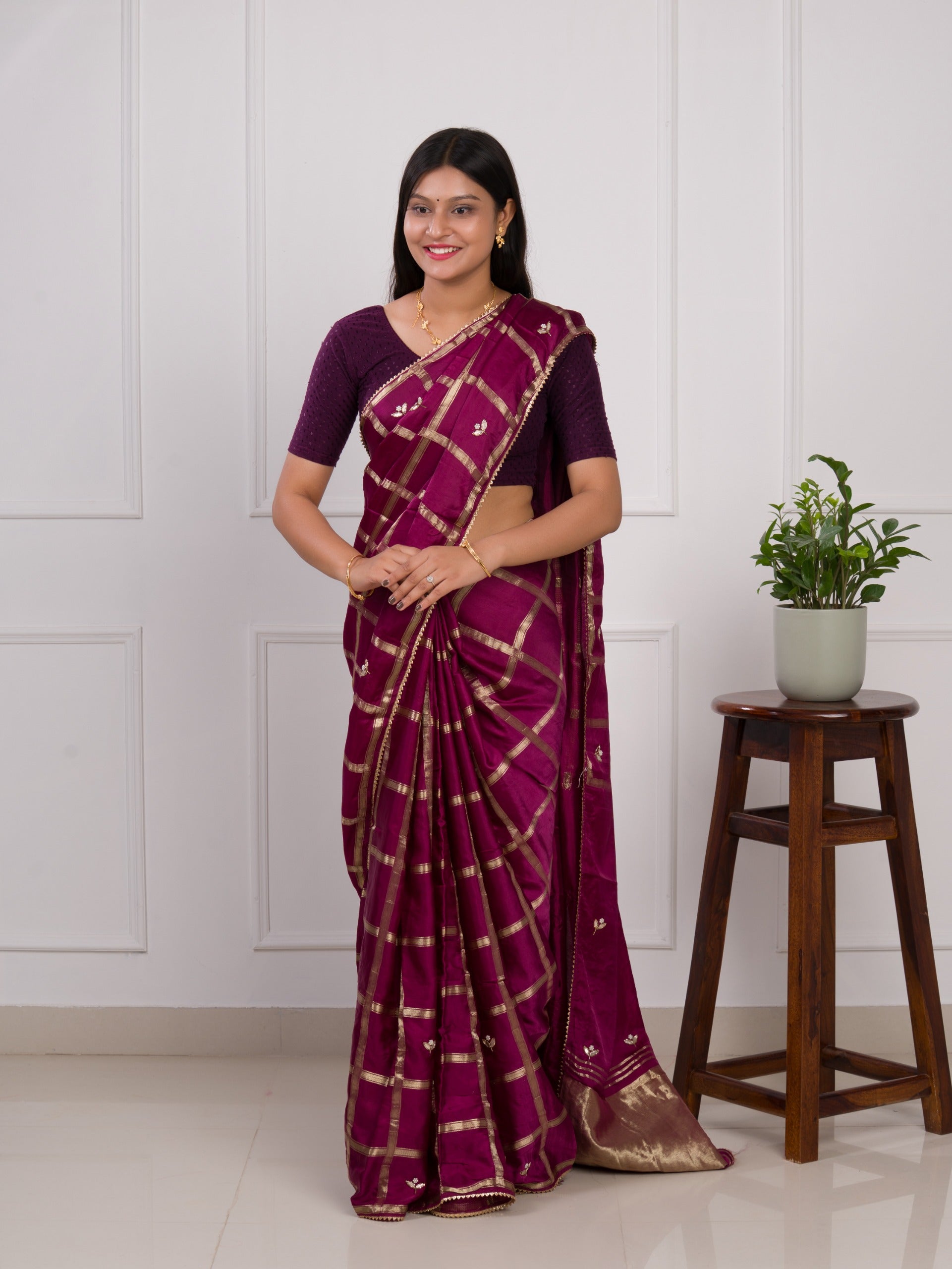 KcPc Latest Arrival Designer Gaji Silk Gotapatti Handwork Saree Wine