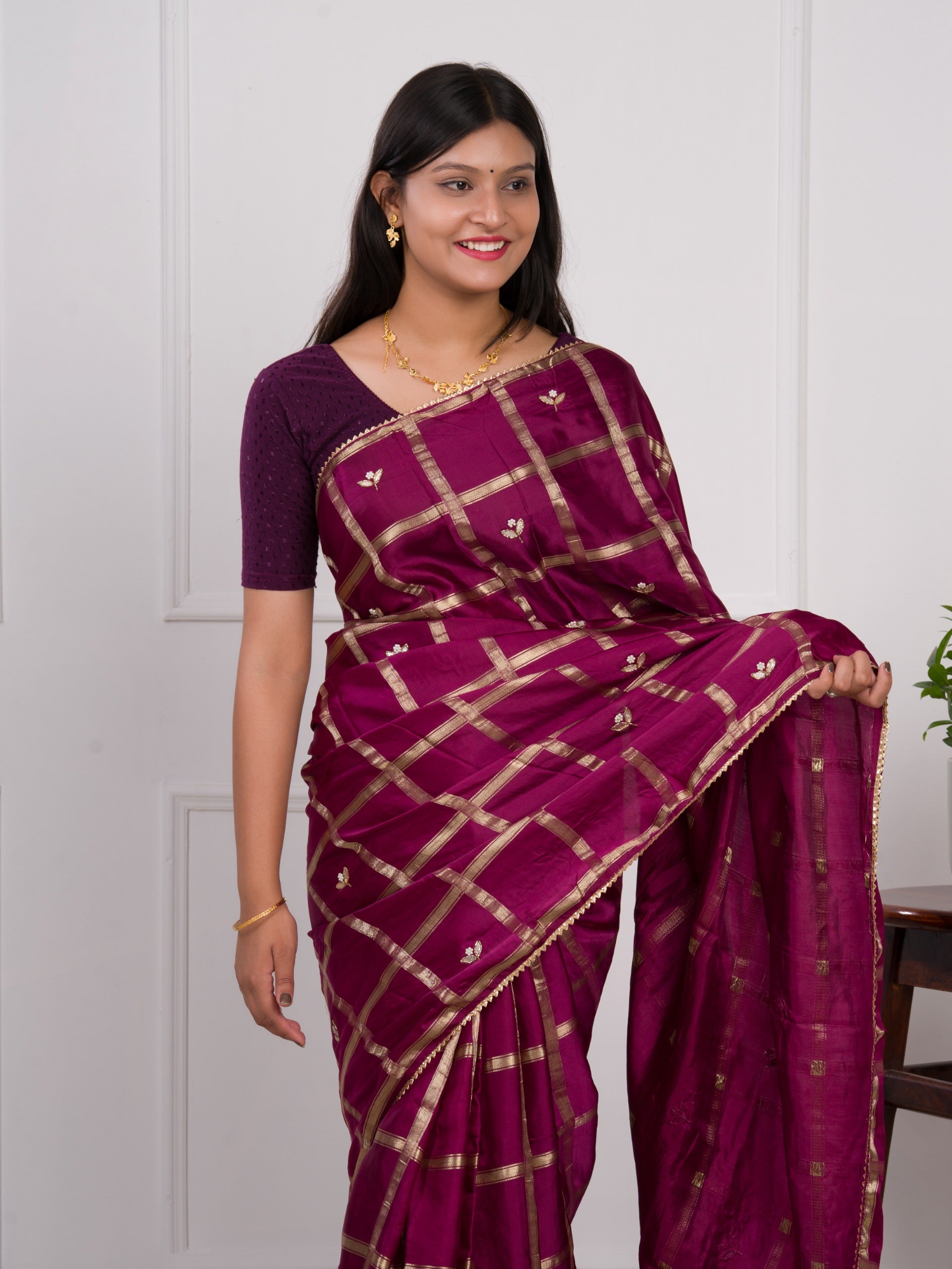 KcPc Latest Arrival Designer Gaji Silk Gotapatti Handwork Saree Wine