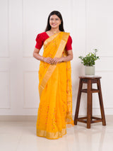 Kota Doria Kashida Work Gotapatti Style Bikaneri Saree under 1000