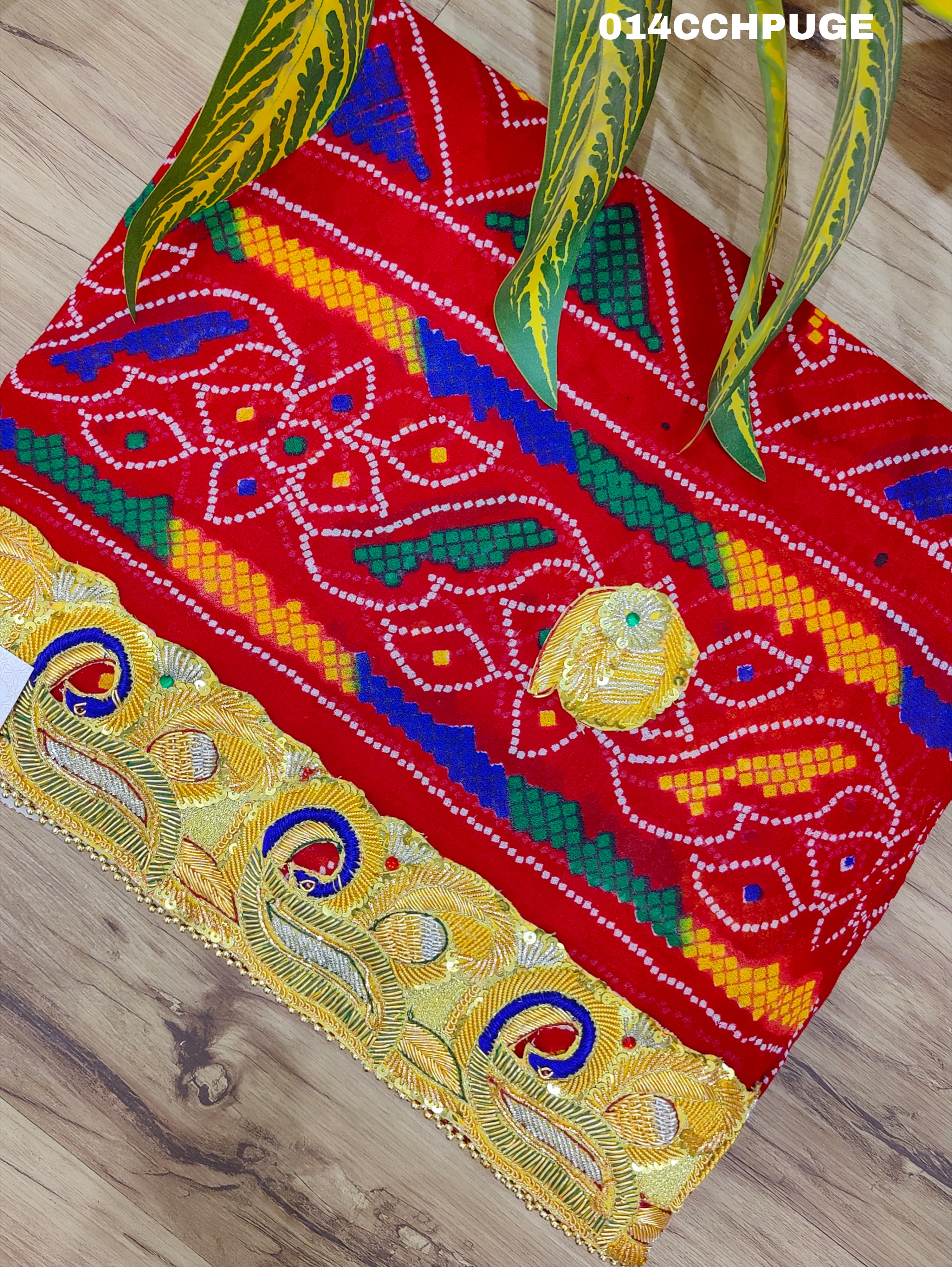 KcPc New Beautifull Heavy Belbutti Marriage Chunri Dedh Pat Chunri (Pure Georgette Fabric)