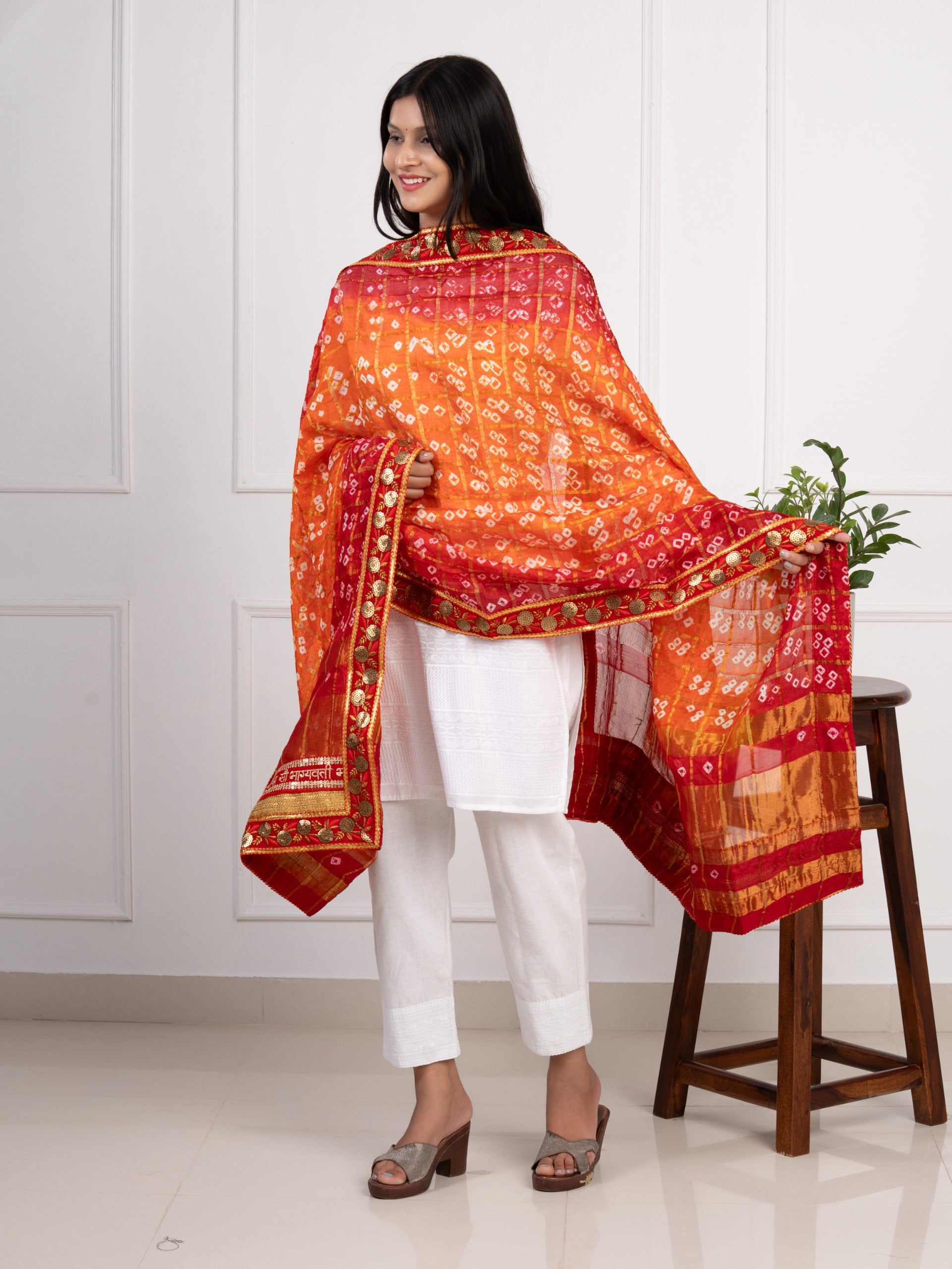KcPc Ghatchola Art Silk Bandhej Gotapatti DupattasOrange