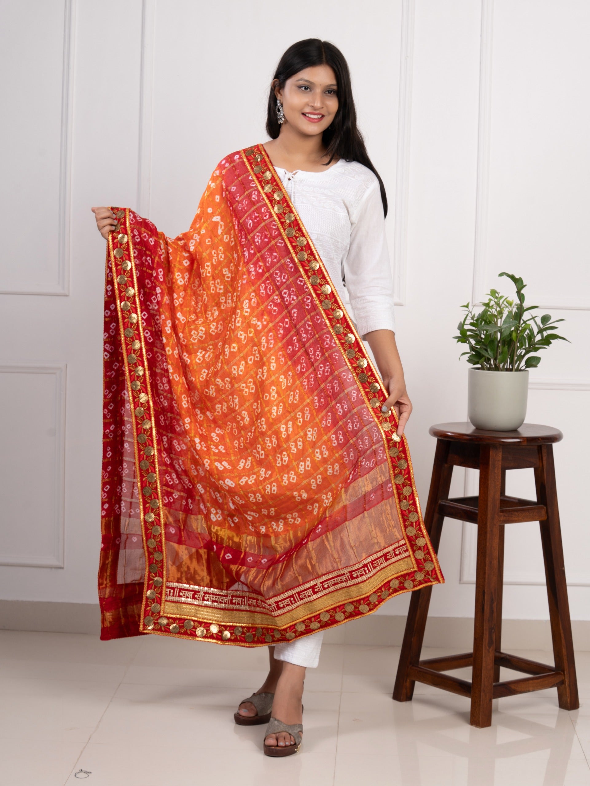KcPc Ghatchola Art Silk Bandhej Gotapatti DupattasOrange