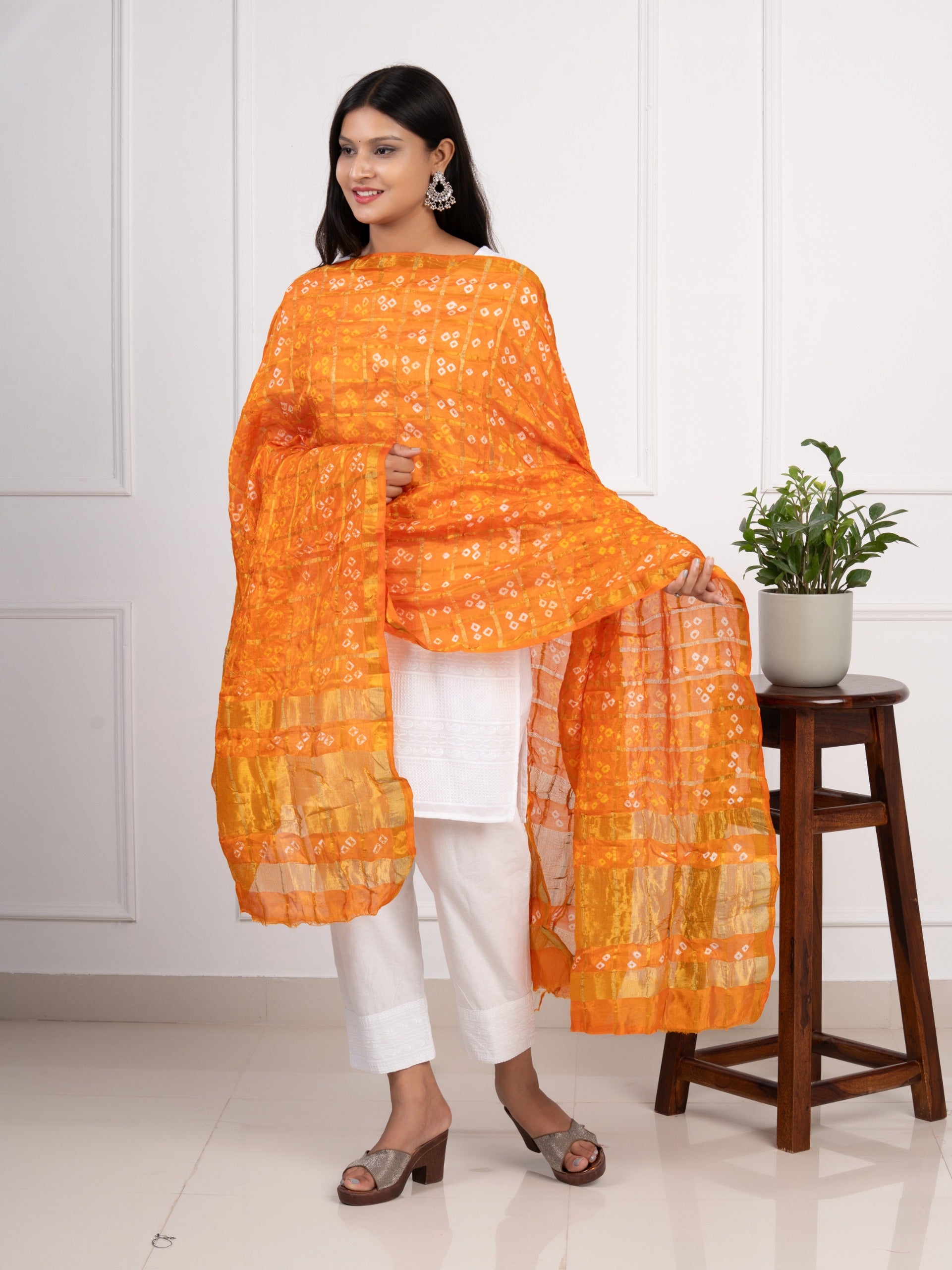 KcPc Ghatchola Bandhej silk Dupatta orange