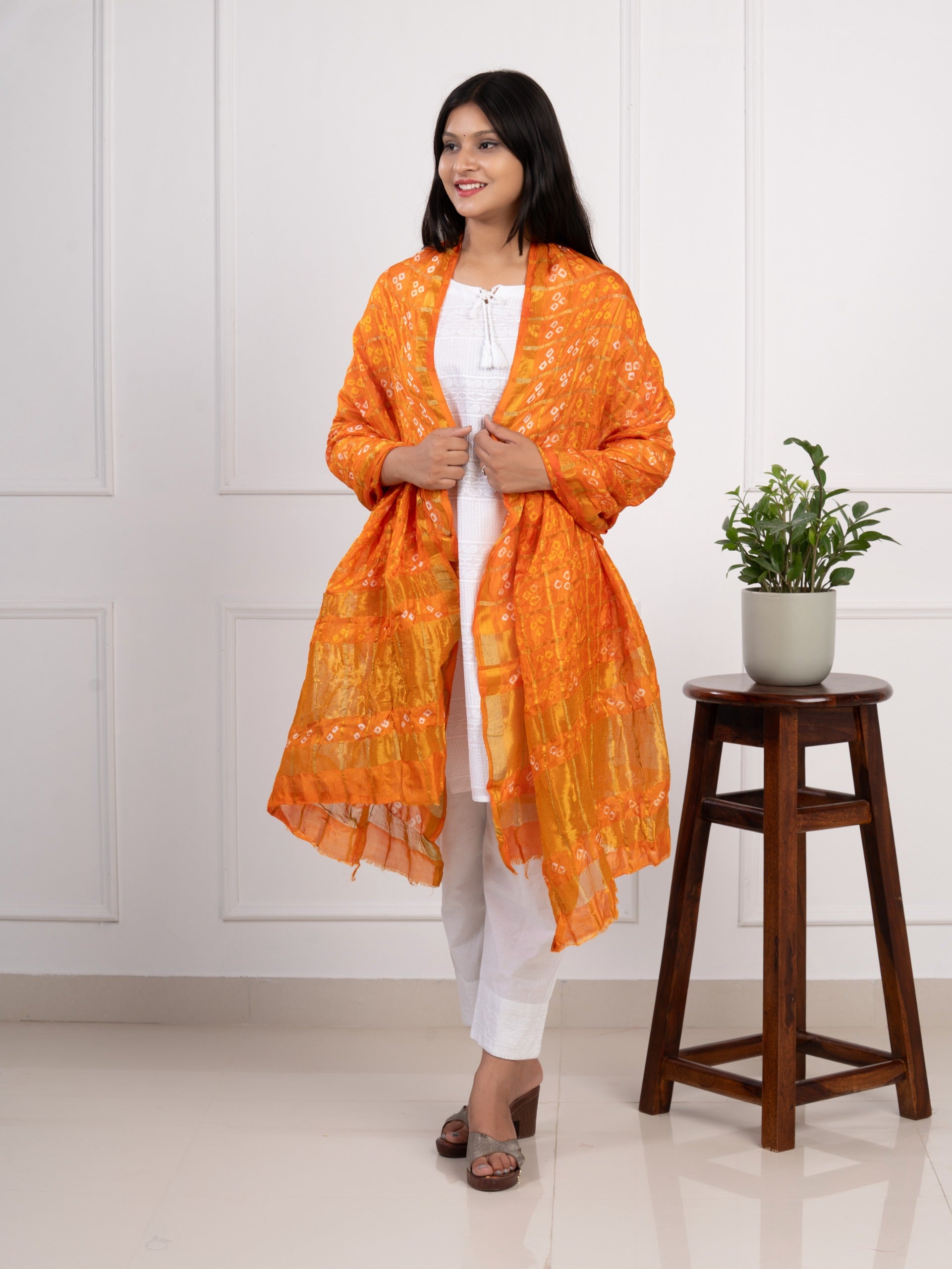 KcPc Ghatchola Bandhej silk Dupatta orange