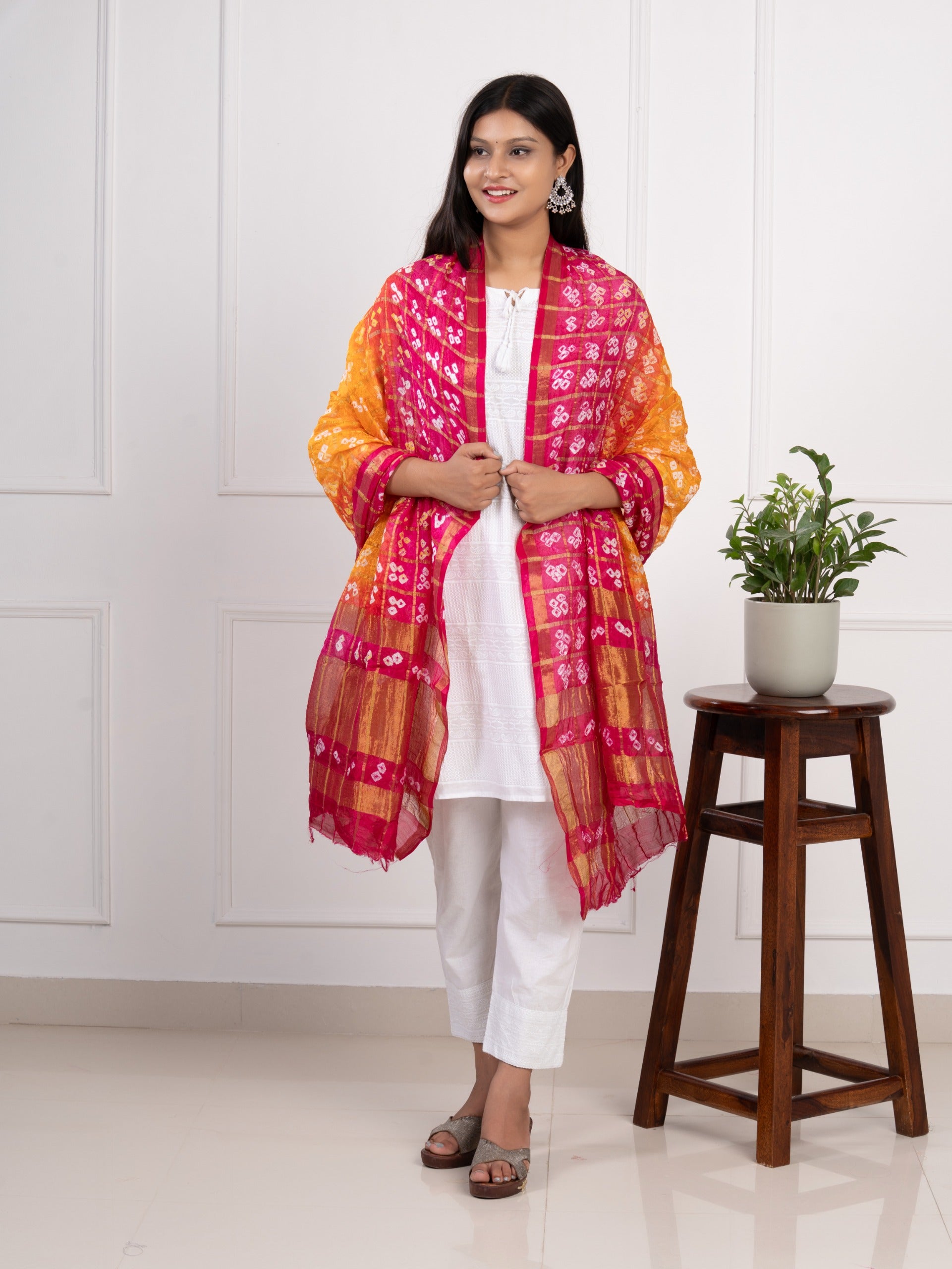 KcPc Ghatchola Bandhej silk DupattaOrange Rani