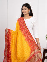 KcPc New Ghatchola Bandhej silk DupattaYellow Red