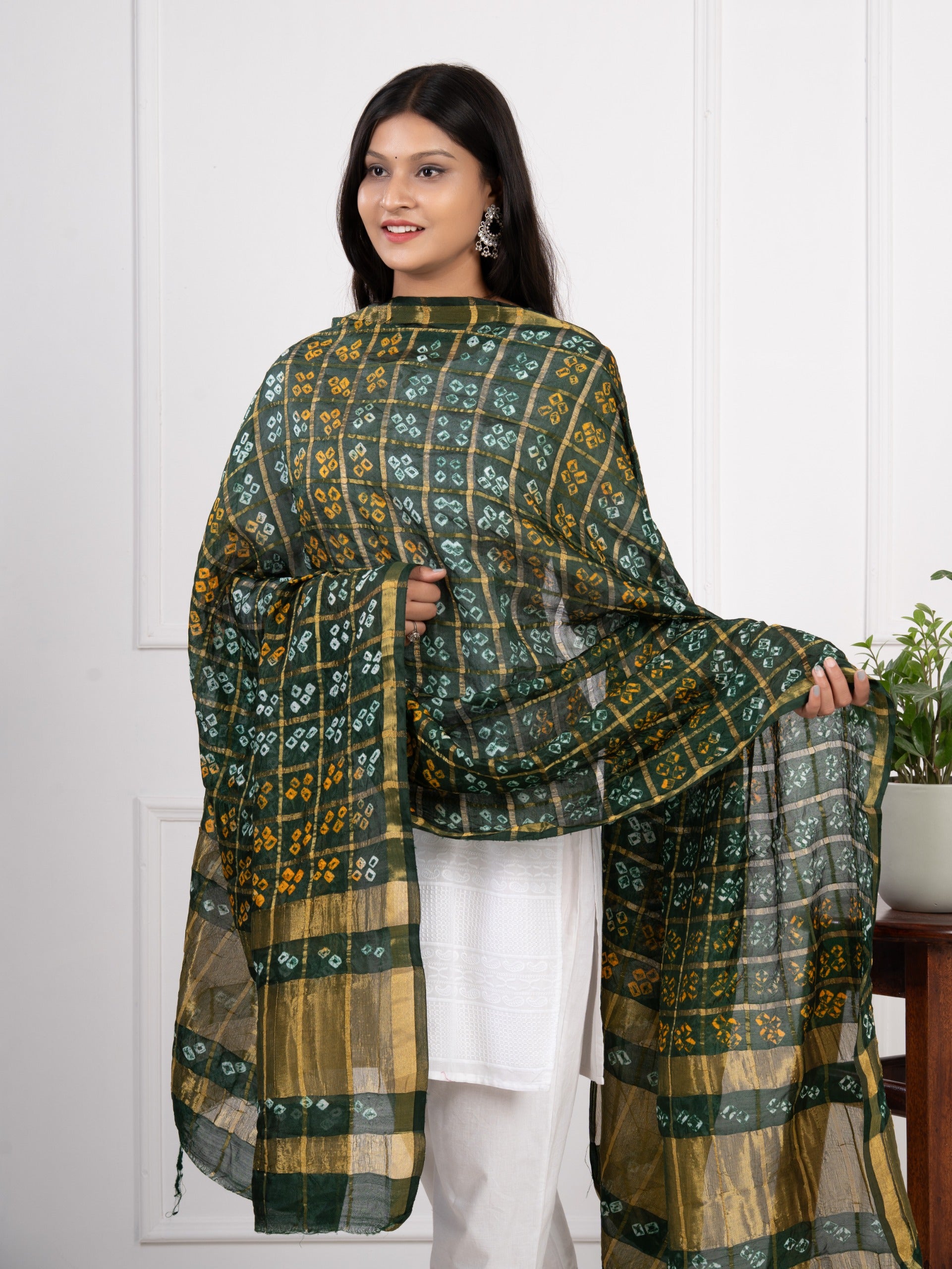 KcPc Ghatchola Bandhej silk DupattasGreen