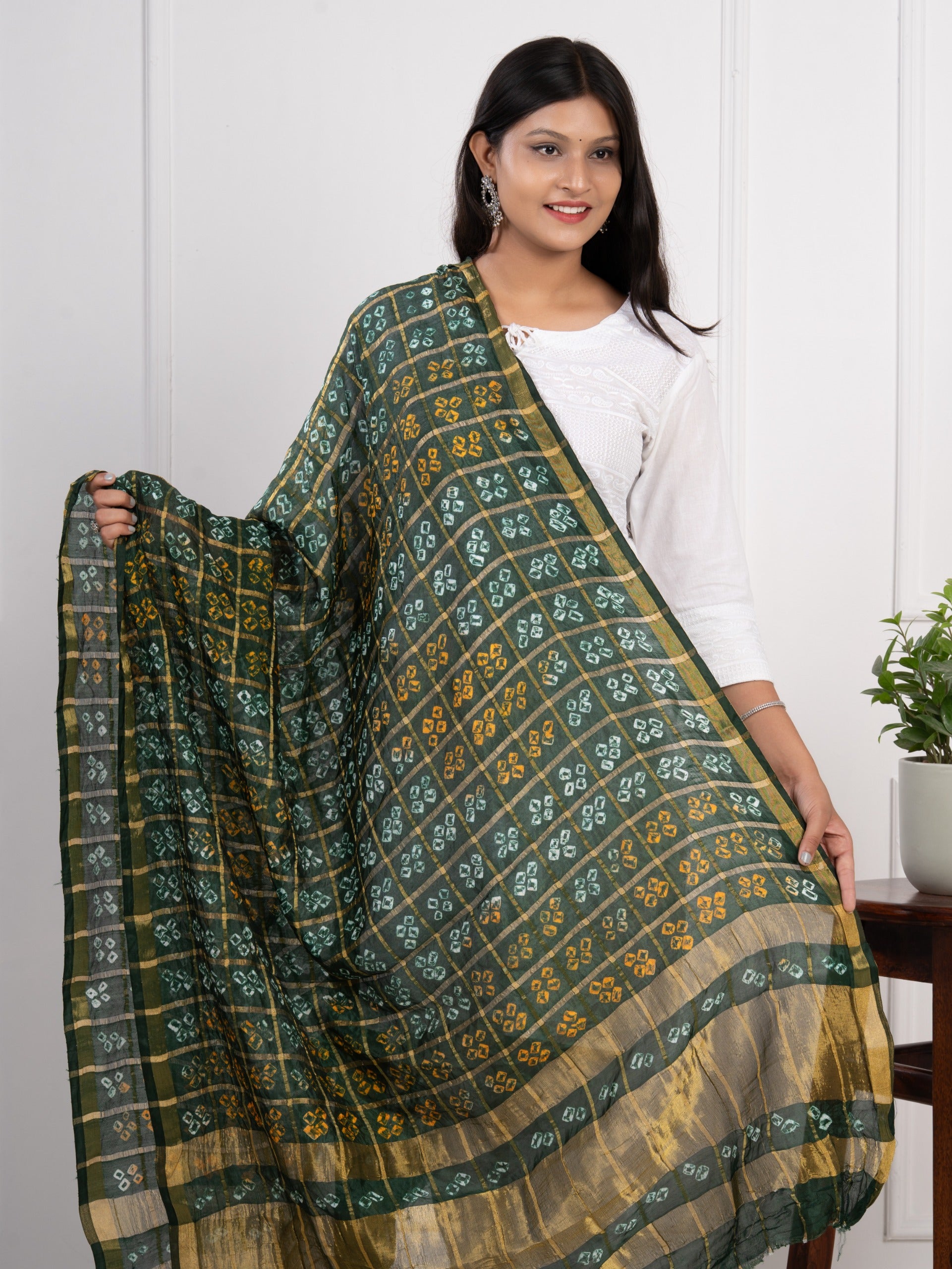 KcPc Ghatchola Bandhej silk DupattasGreen