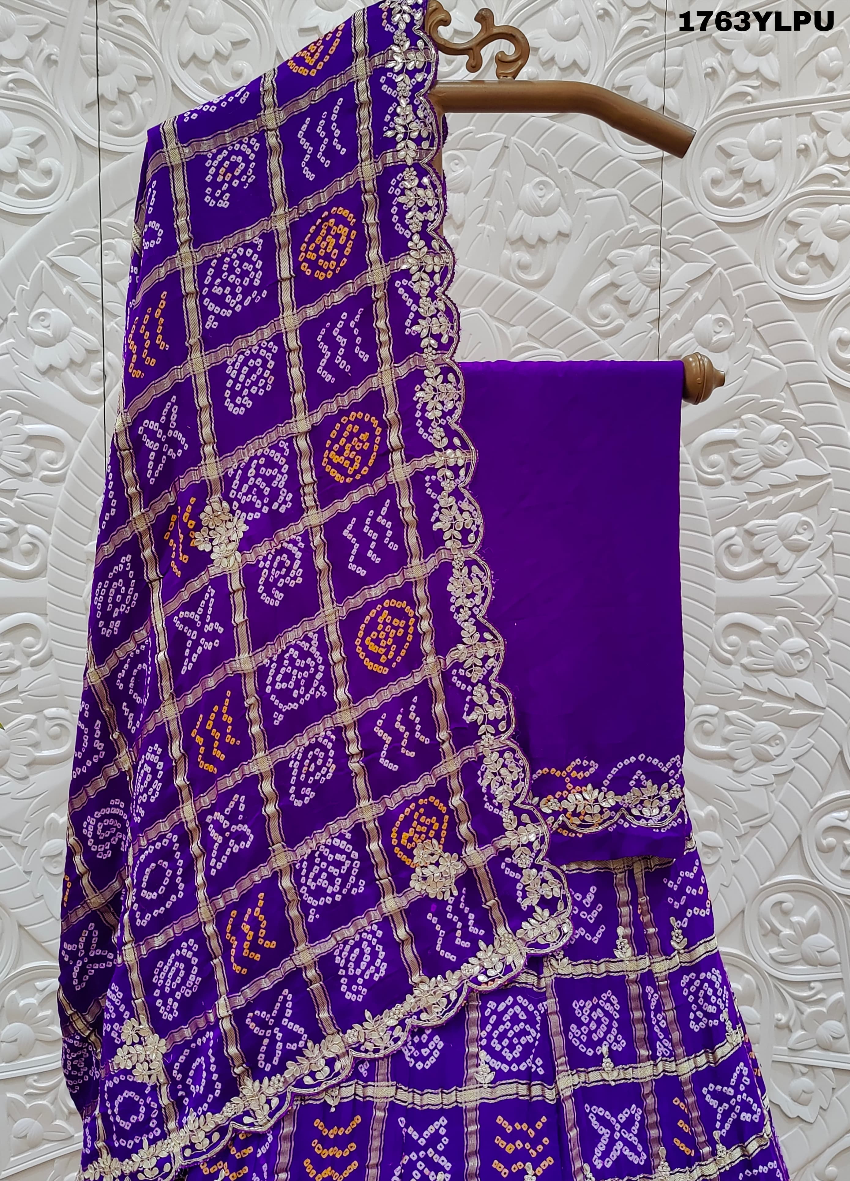 Gaji Silk Bandhani Gharchola with Cutdana Gota patti Work Lehenga