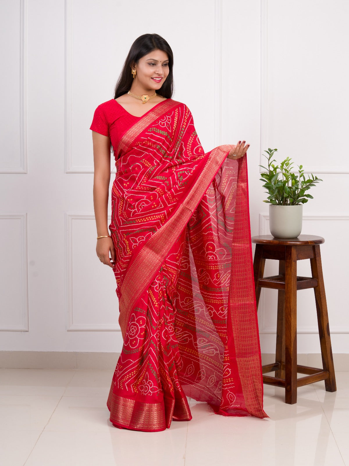 By Bandhani Saree With Festive Wear RED