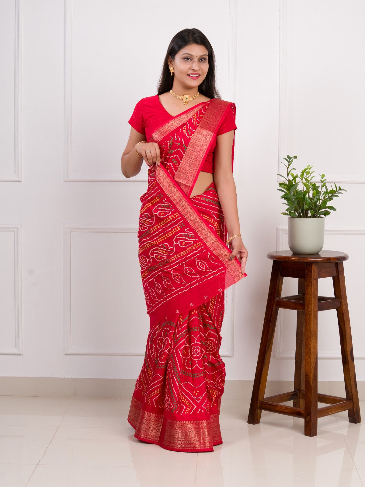 By Bandhani Saree With Festive Wear RED