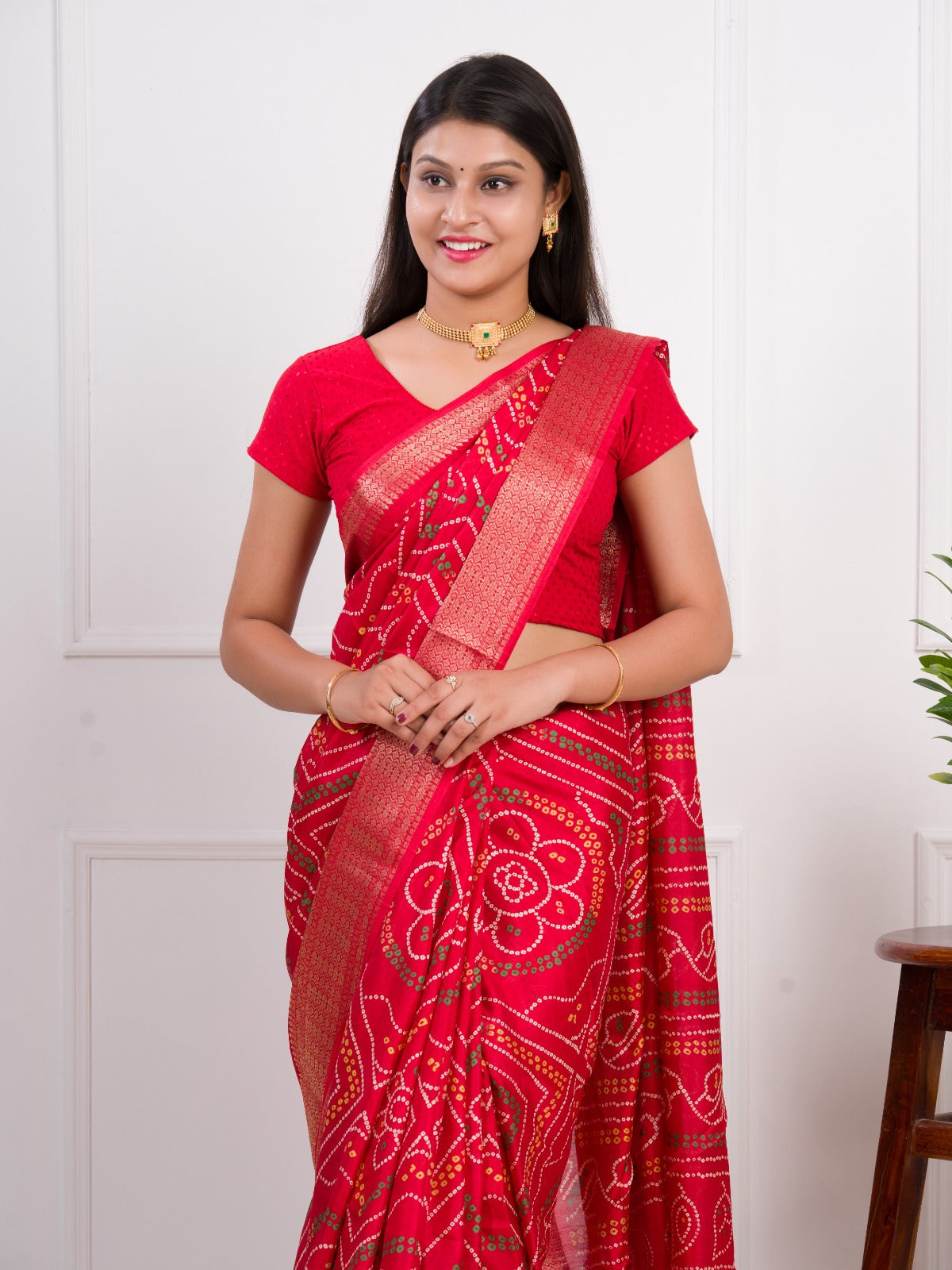 By Bandhani Saree With Festive Wear RED