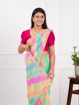KcPc New Lightweight Chiffon Leheriya Saree with Gota Patti Work AMT