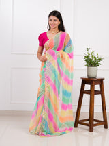 KcPc New Lightweight Chiffon Leheriya Saree with Gota Patti Work AMT
