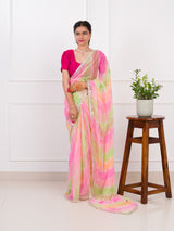 KcPc Beautiful Comfortable Chiffon Leheriya Saree with Gota Patti WorkAMT