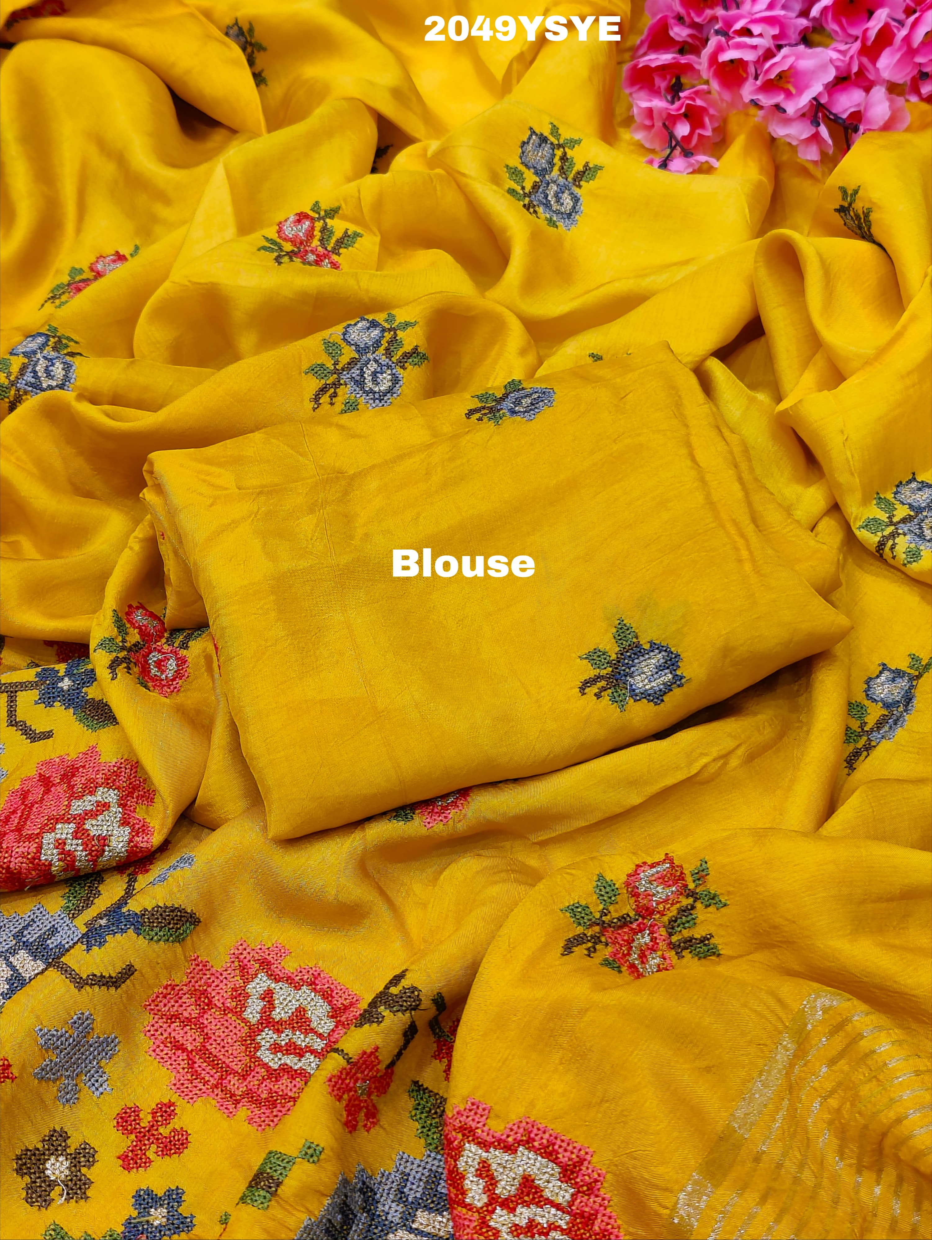 By New Munga Silk Embroidery style With Karosiya Hand Work Saree