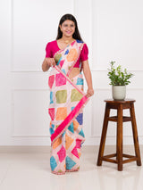 silk Bandhani Style With Gotapatti border work Saree in cream colour