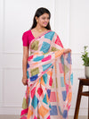 silk Bandhani Style With Gotapatti border work Saree in cream colour