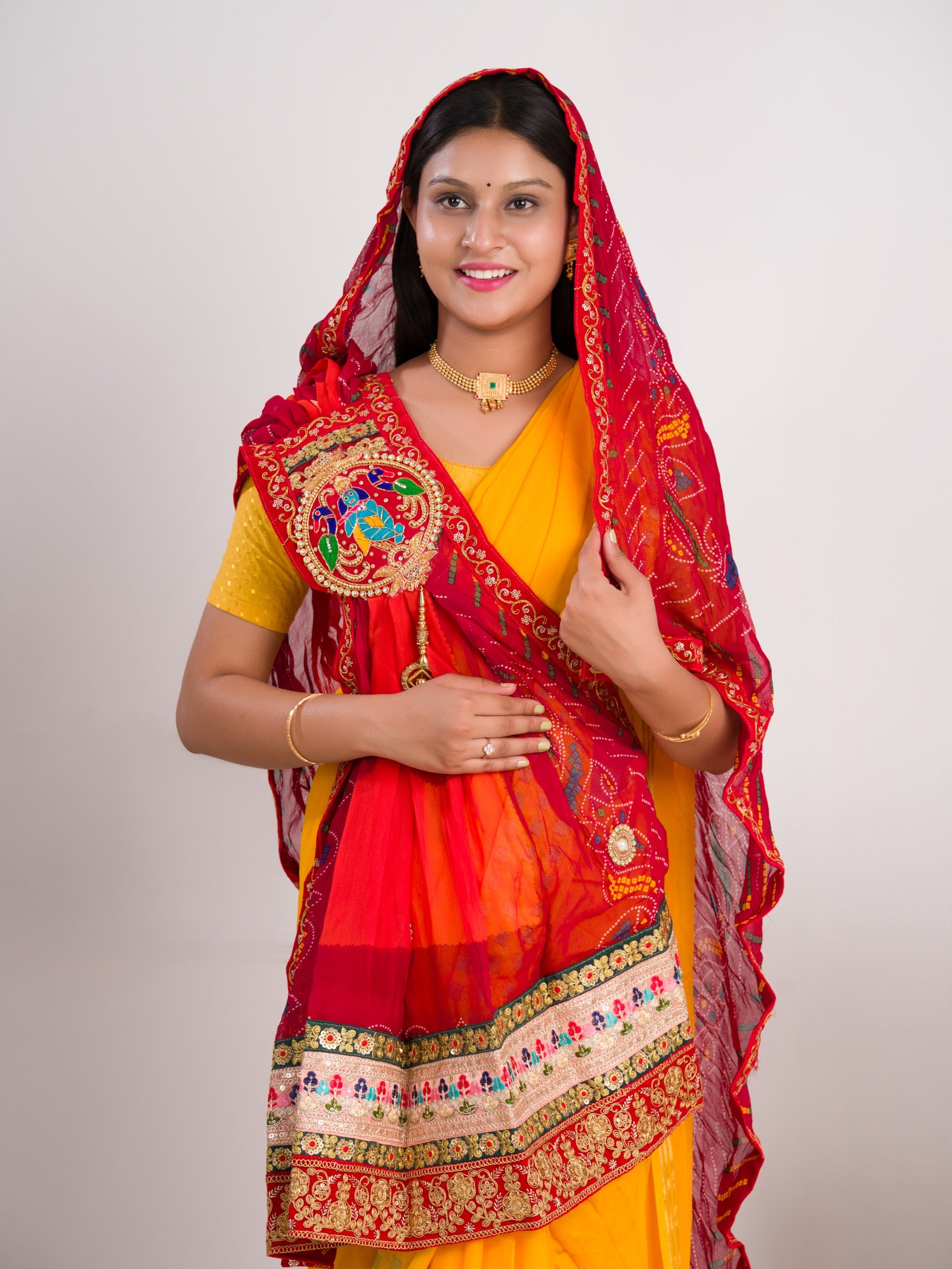 KcPc New Pure Georgette Marwardi Broach Style With Belbuti Work PIliya