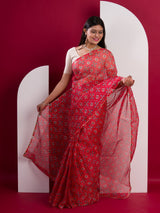 Kota Doria Saree inRed colour under 1000