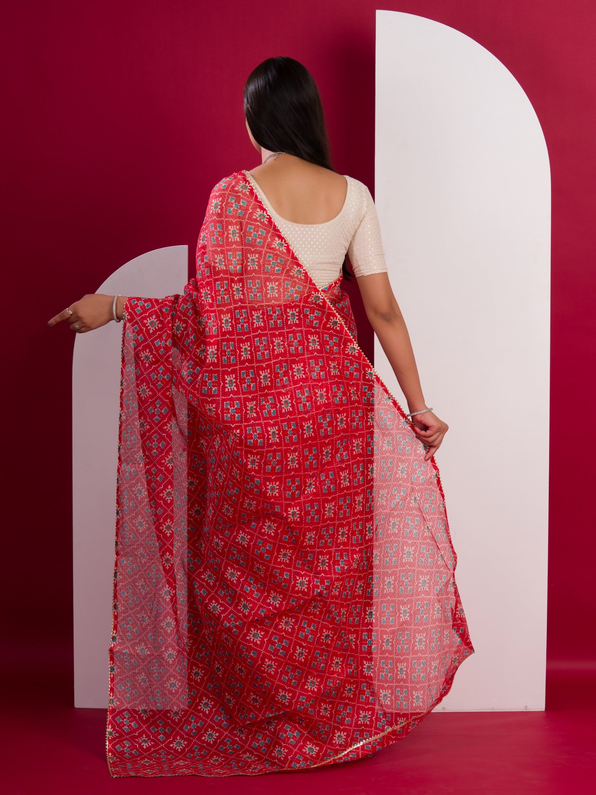 Kota Doria Saree inRed colour under 1000