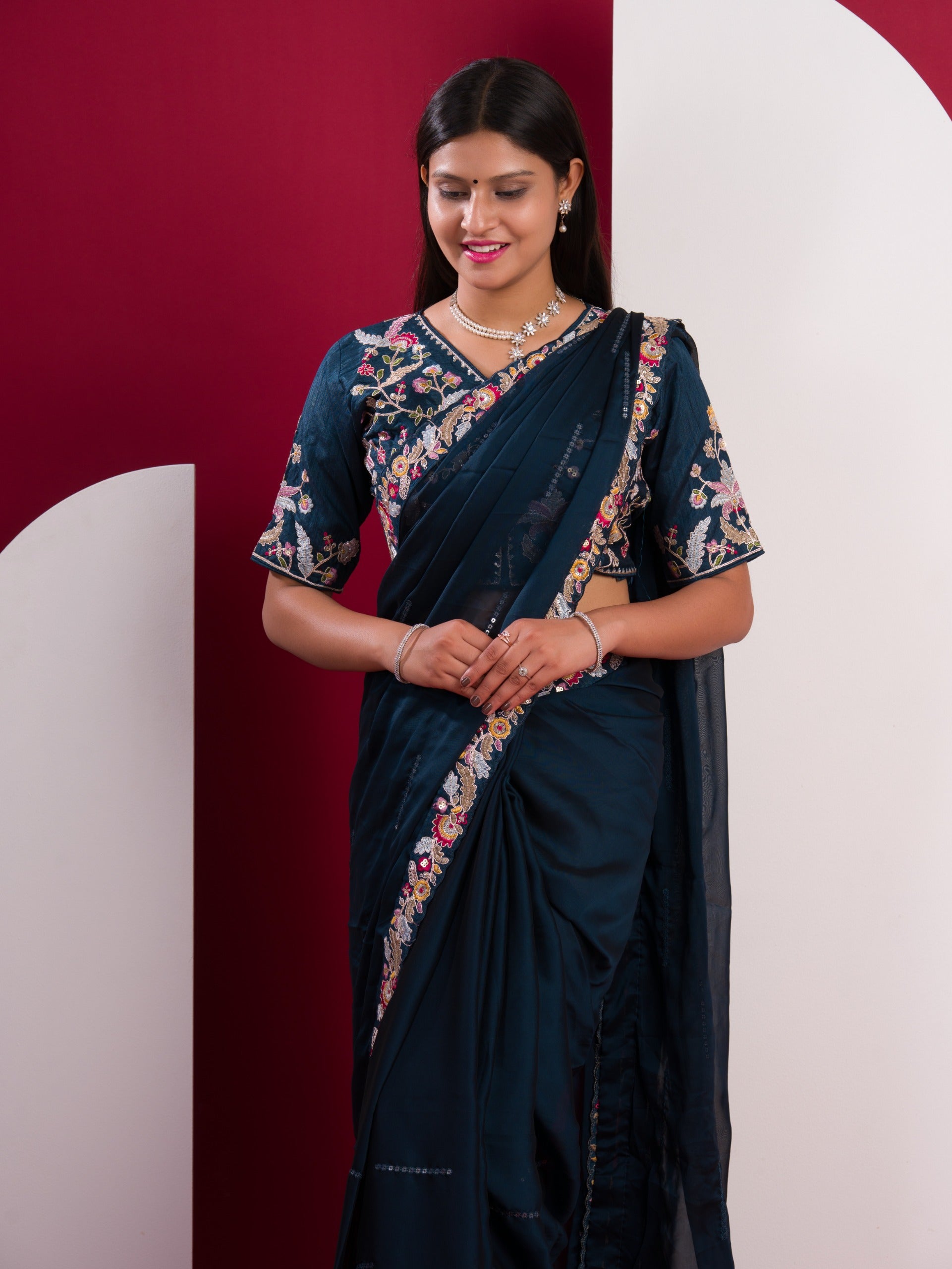 Silksaree with Sequence Design in Morknti colour