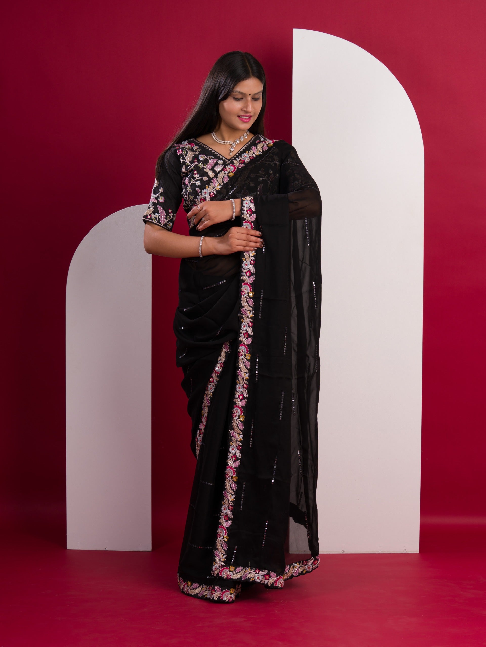 Chiffon Silk Saree with Elegant Sequence Design