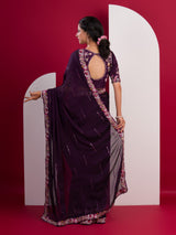 KcPc Premium Chiffon Silk Saree with Kashida Embroidered Readymade Blouse HM