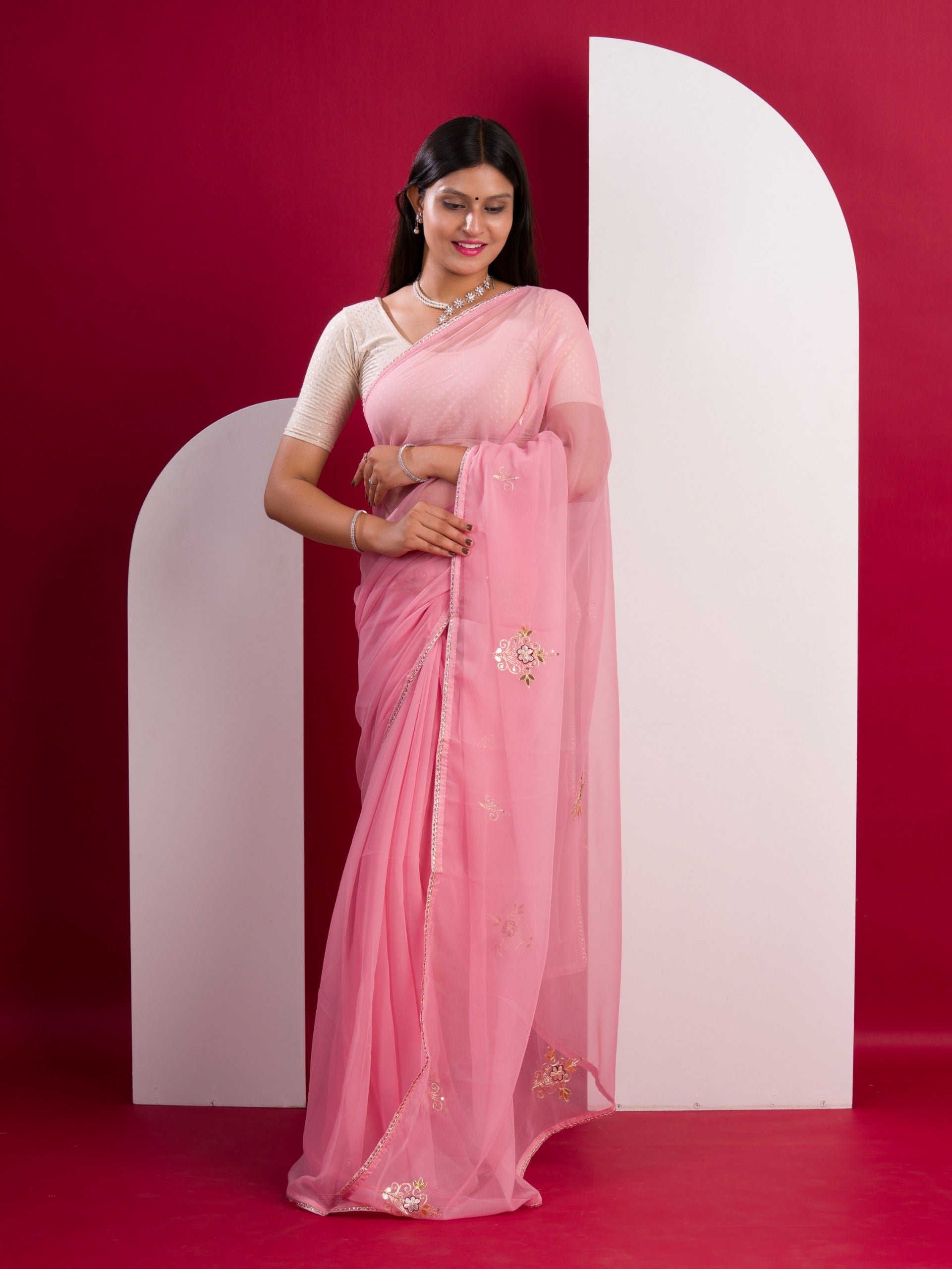 Chiffon Gotapatti Work Lightweight Saree