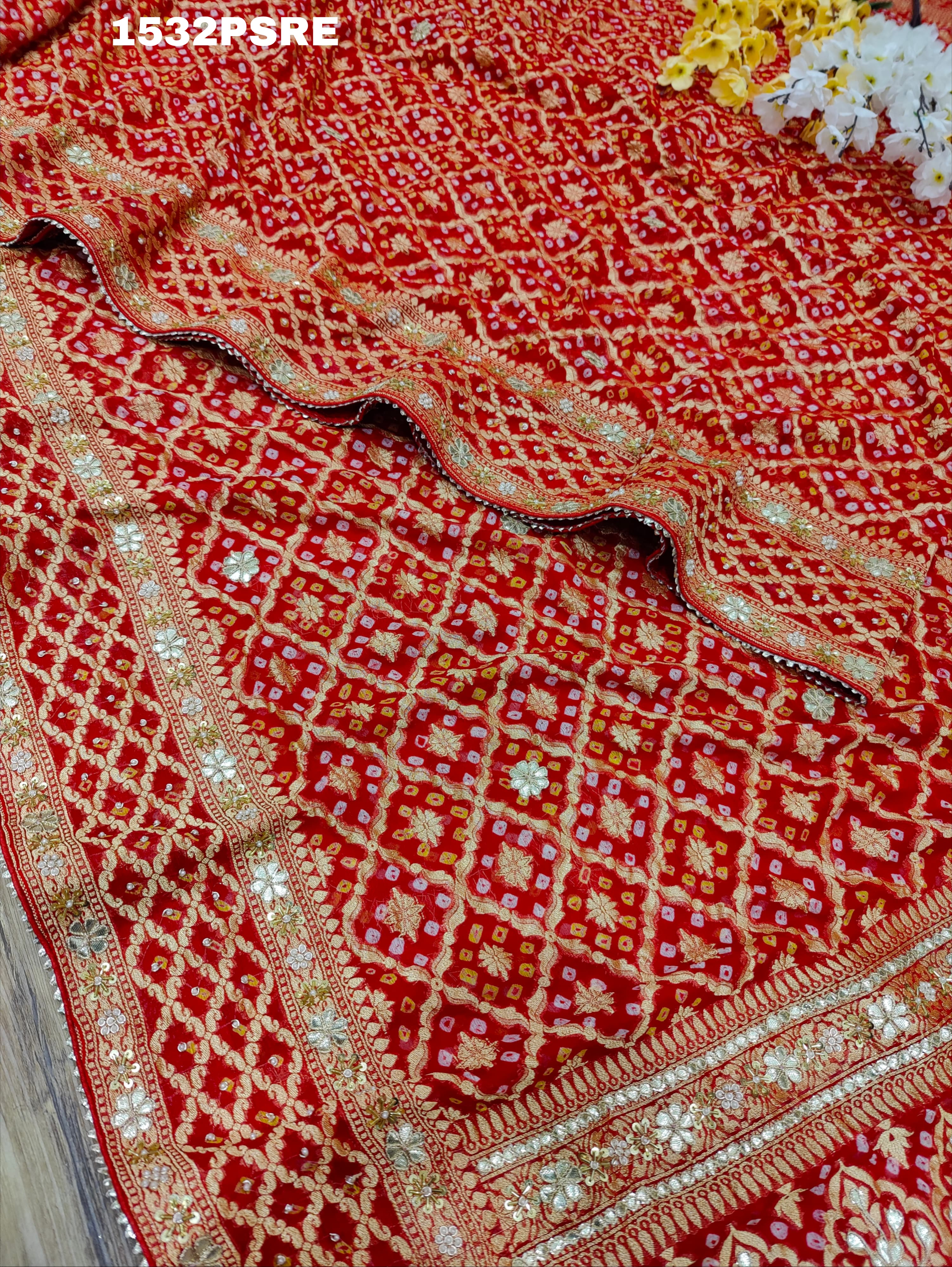 By Beautiful Pure khadi Georgette Gotapatti Handwork Bandhani saree